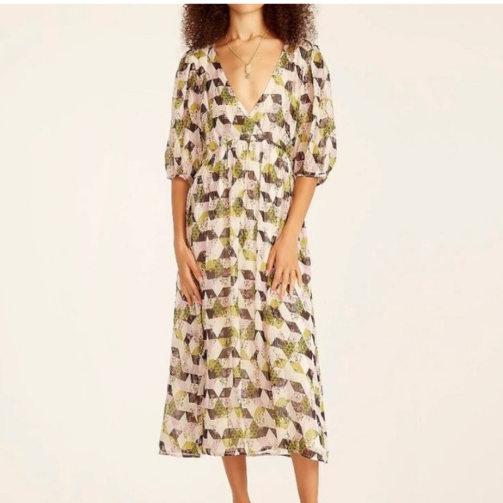 NWT J. Crew Lurex Metallic Threads Chiffon Midi Dress in Patchwork Print Size 10